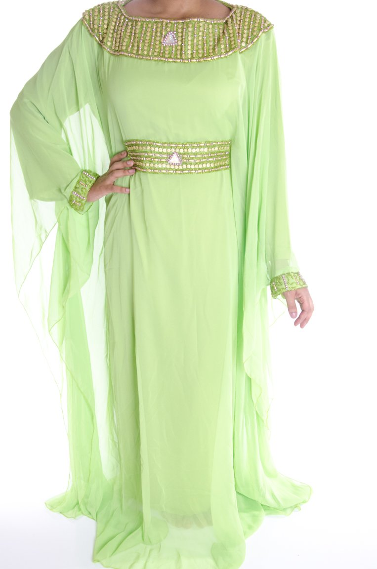 Lime Green neck Beaded Kaftan Kabayare