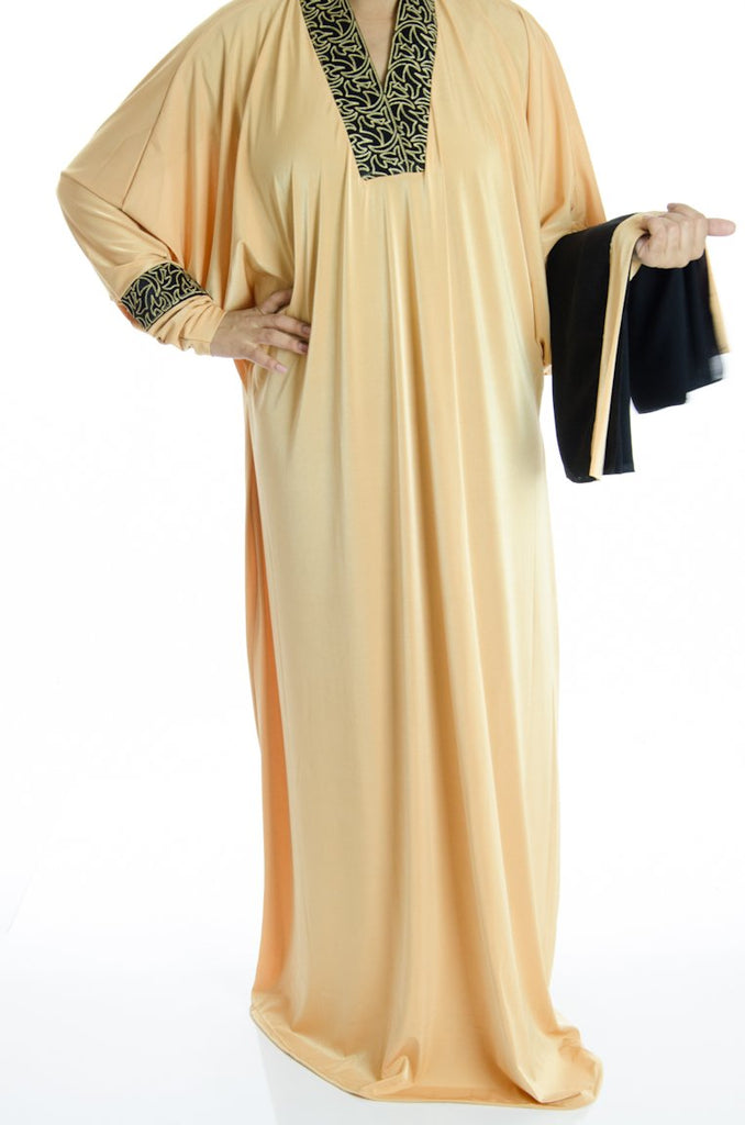 Ling Collar Embroidery Jersey Abaya Kabayare