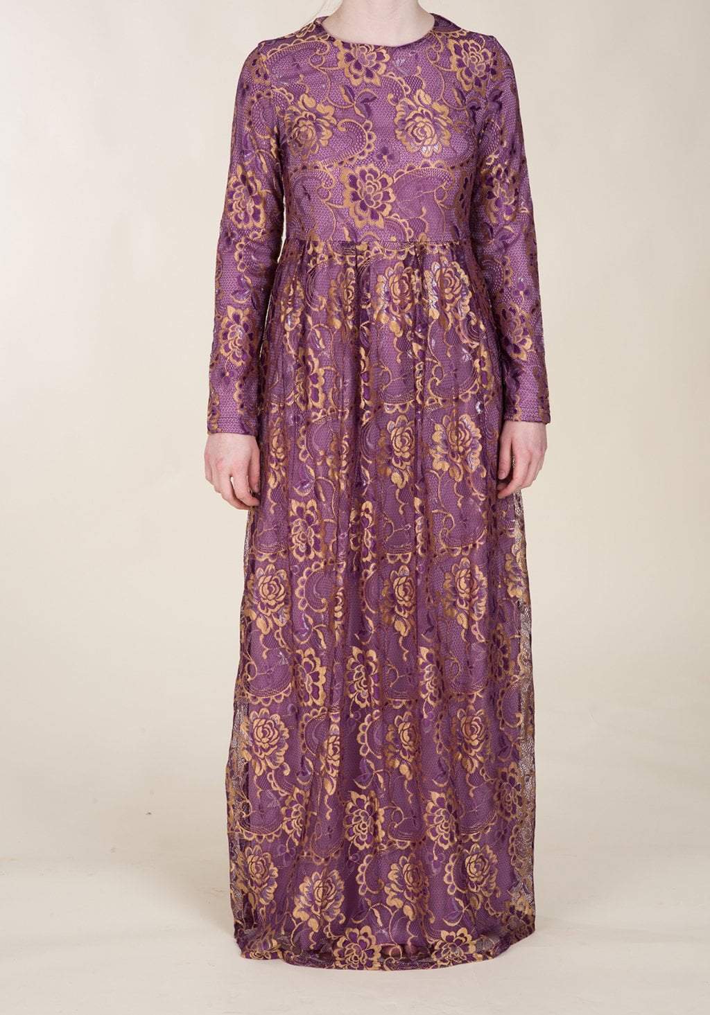 Magenta-contrast Floral Lace Dress Kabayare