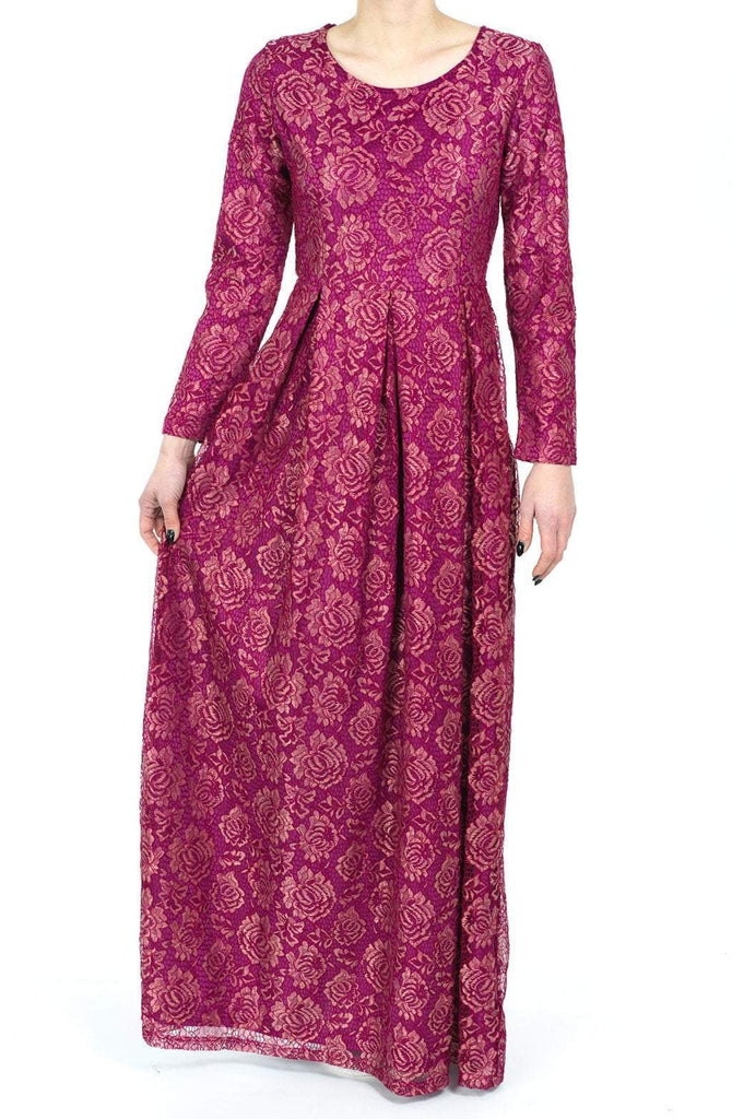 Magenta Golden floral lace dress Kabayare
