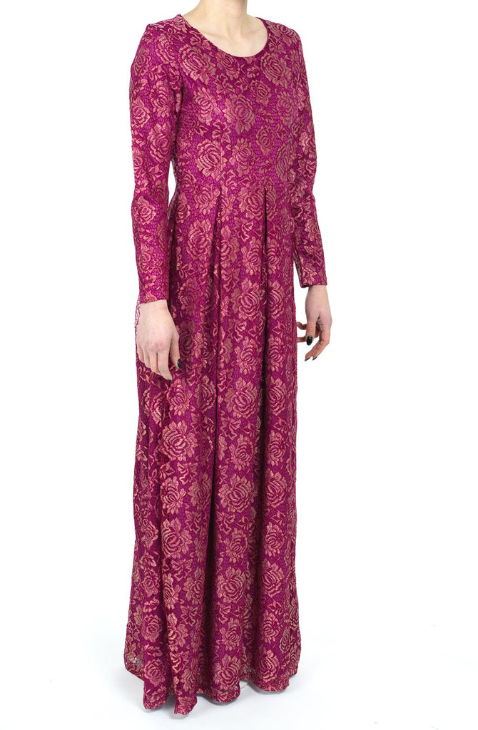 Magenta Golden floral lace dress Kabayare