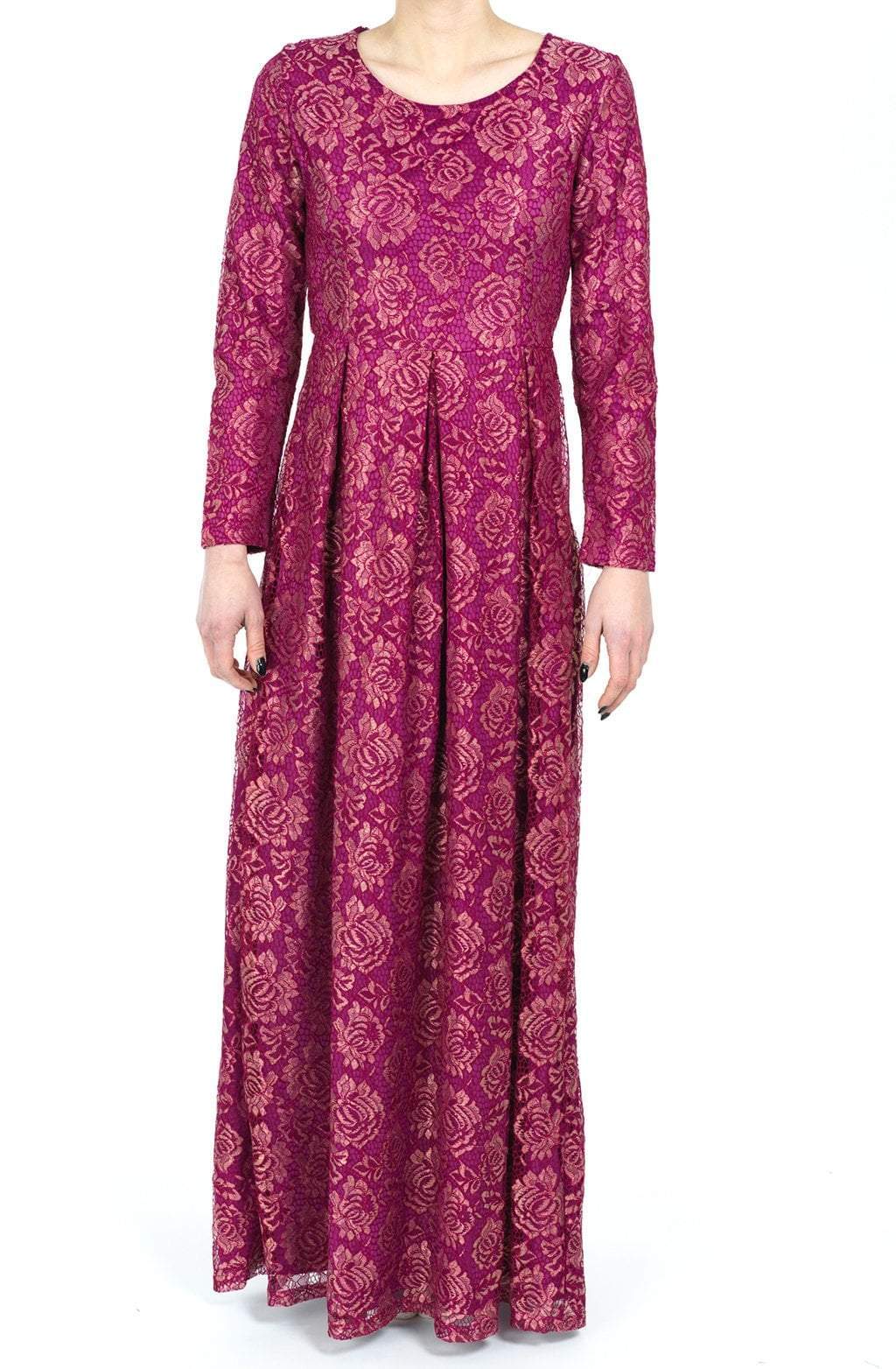 Magenta Golden floral lace dress Kabayare