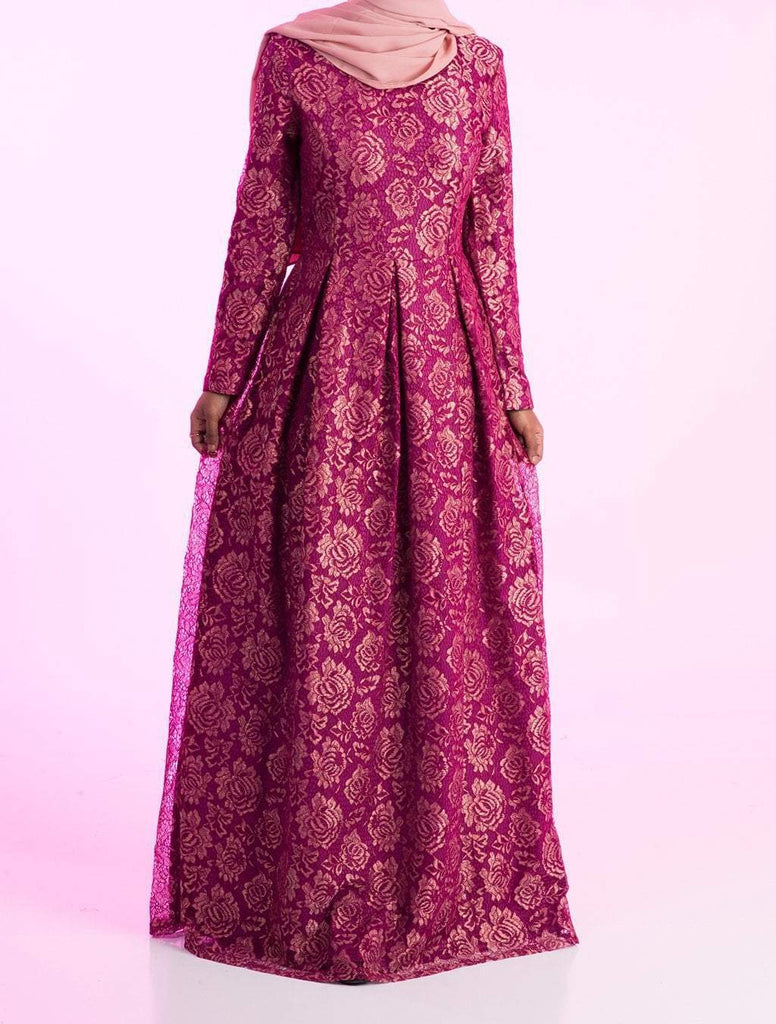 Magenta Golden floral lace dress Kabayare