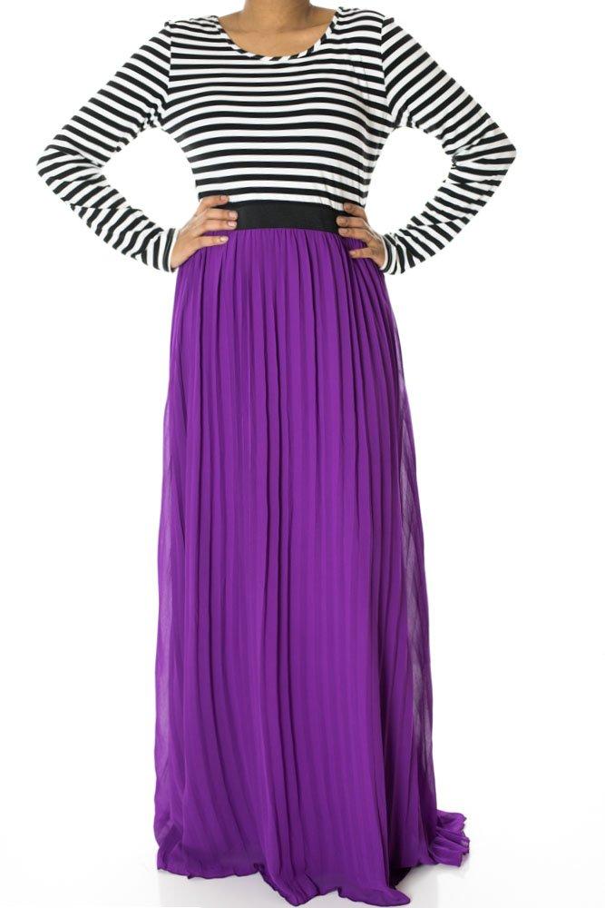 Magenta Striped Pleated maxi dress Kabayare