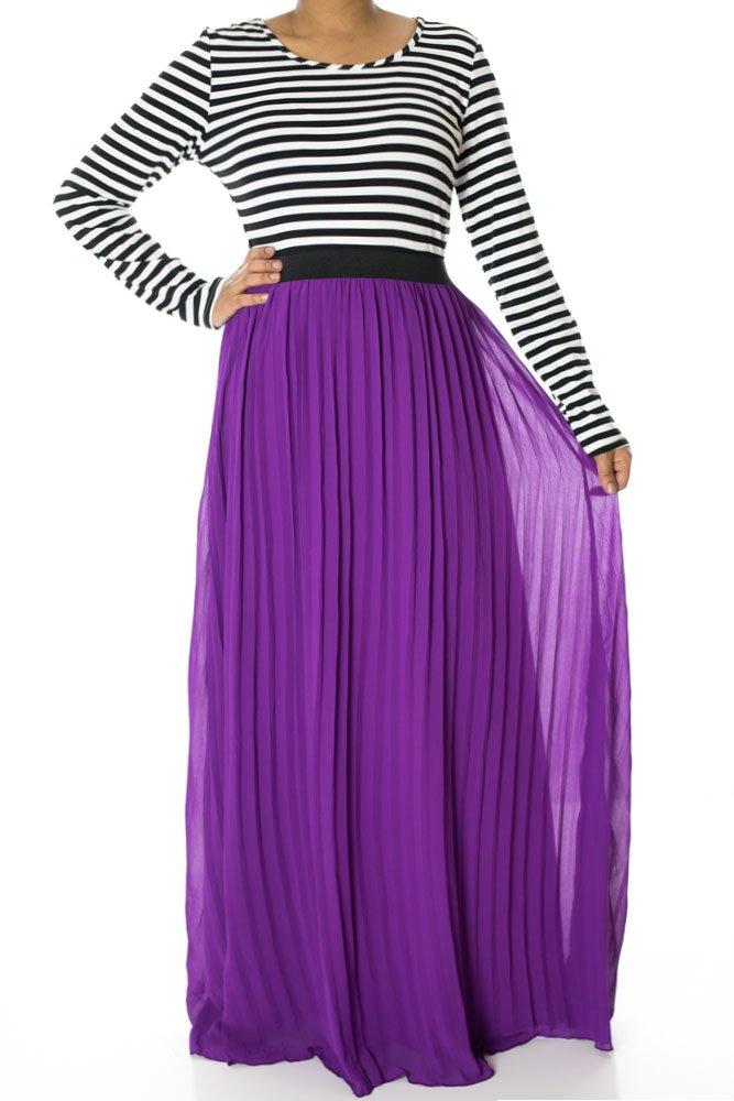 Magenta Striped Pleated maxi dress Kabayare
