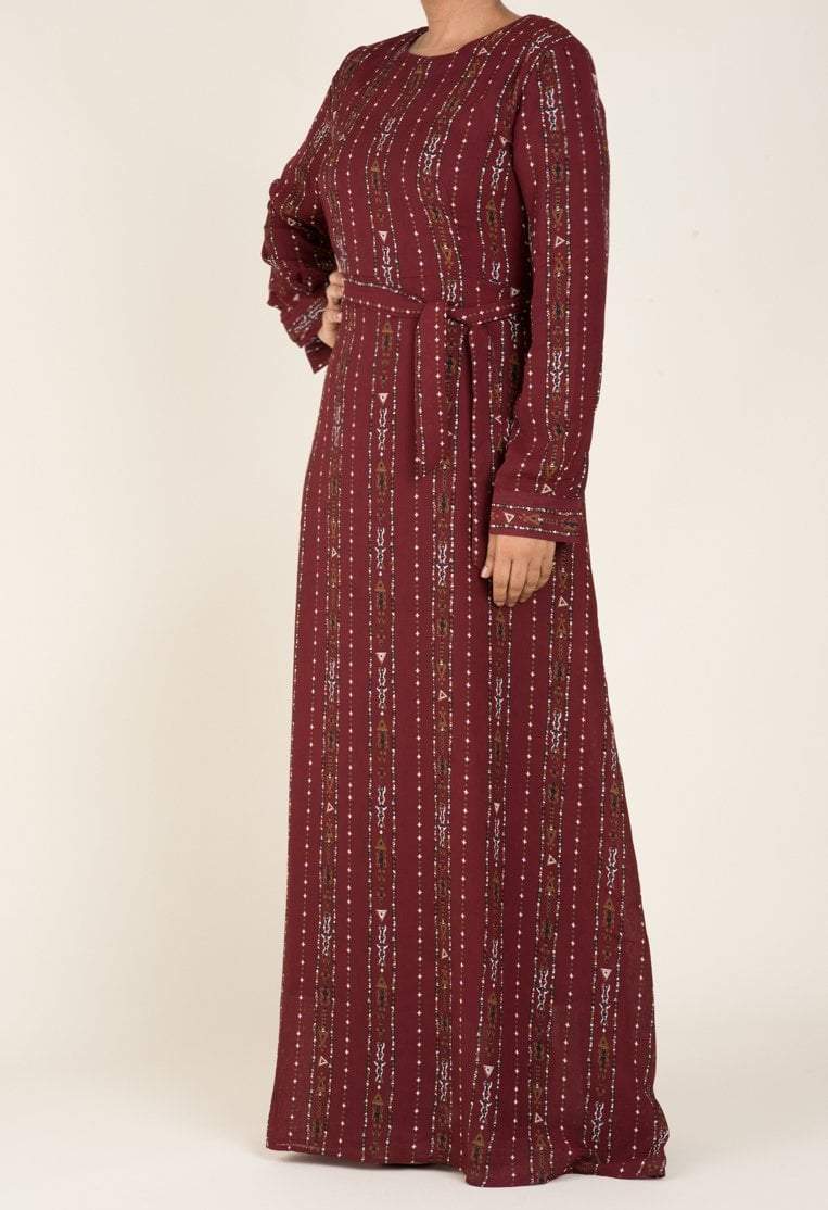 Maroon Boho Print Maxi Dress Kabayare