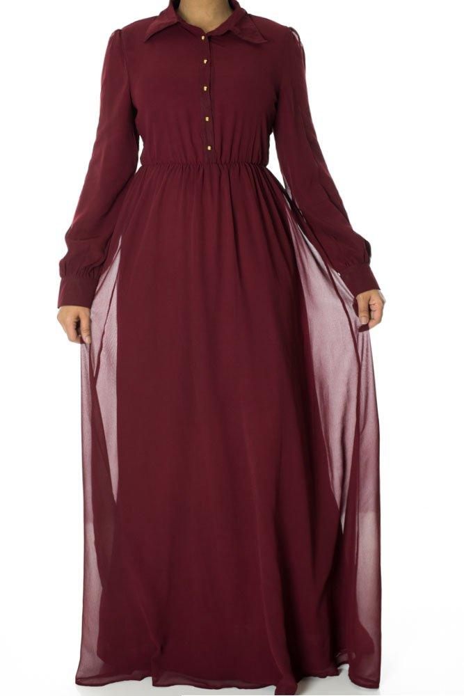 Maroon Buttons Chiffon Dress Kabayare
