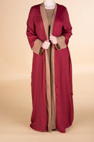 Maroon color-block Kimono Kabayare