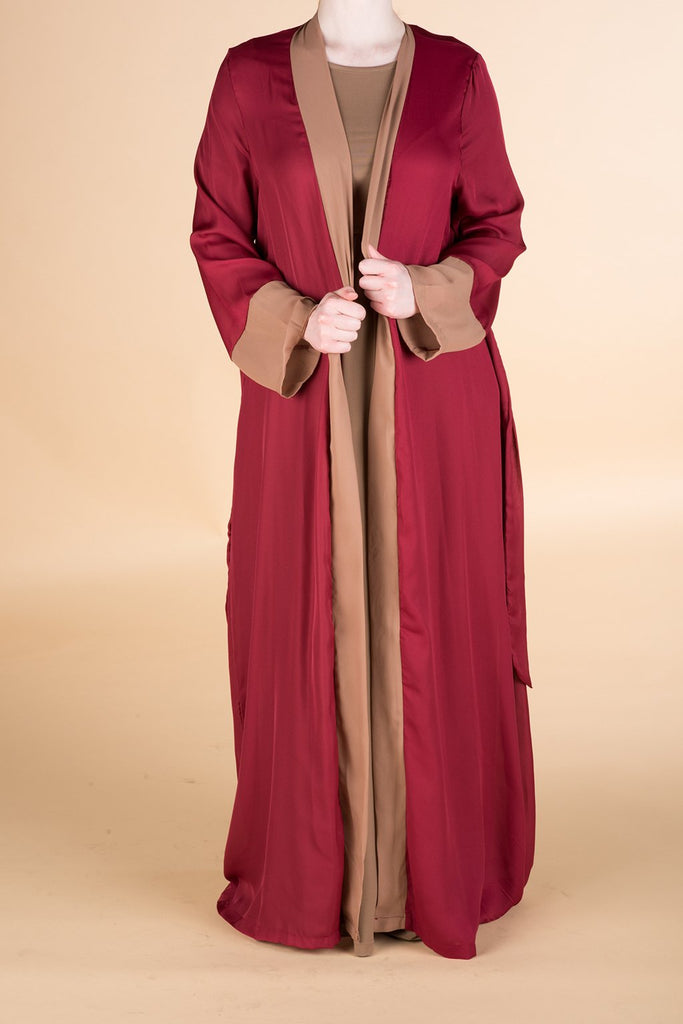 Maroon color-block Kimono Kabayare