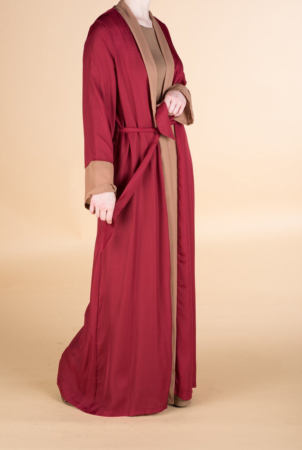 Maroon color-block Kimono Kabayare