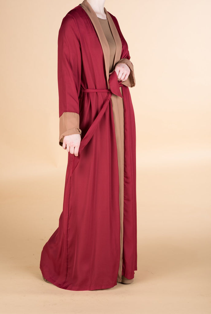 Maroon color-block Kimono Kabayare