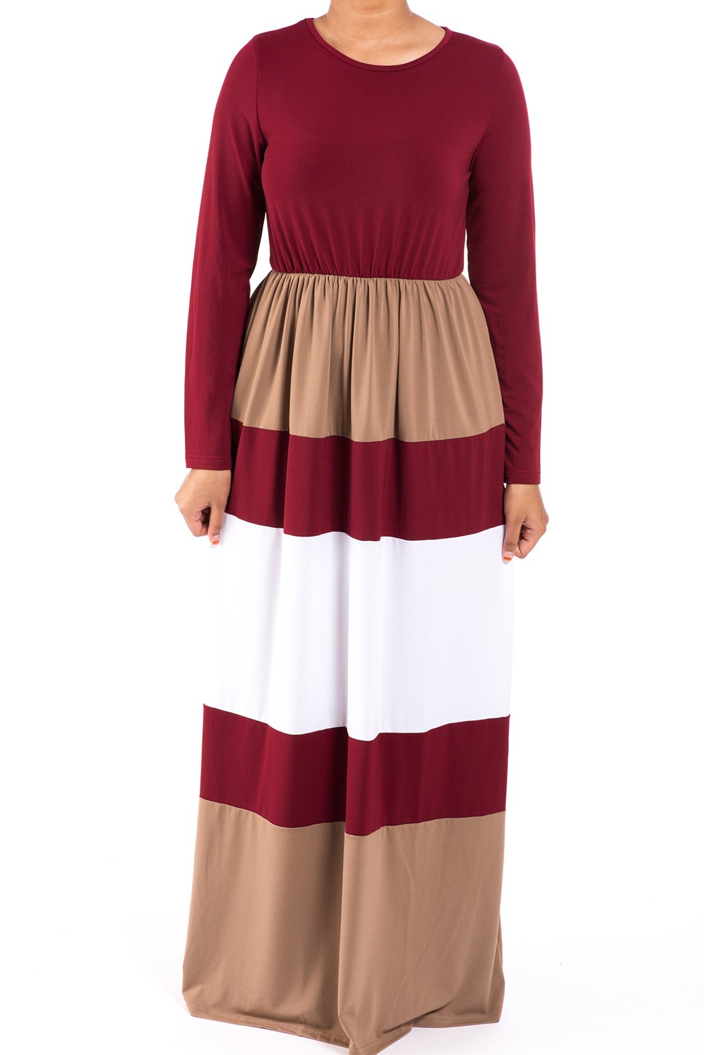 Maroon color-block maxi dress Kabayare