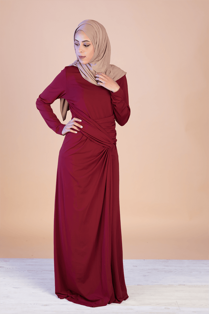 Maroon Drapes Maxi Dress Kabayare
