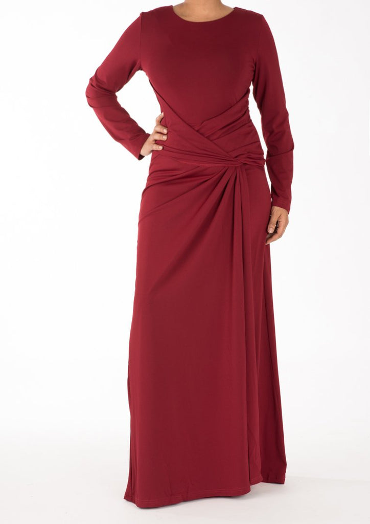 Maroon Drapes Maxi Dress Kabayare