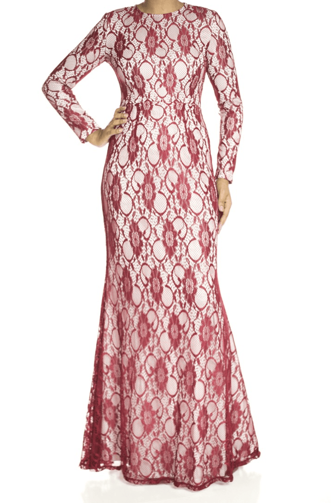 Maroon Elegance Lace Maxi dress Kabayare