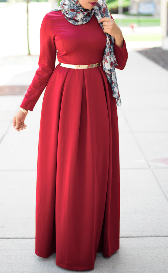 Maroon Flare Pleats dress Kabayare