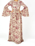 Maroon flourishing bell Sleeve maxi dress Kabayare