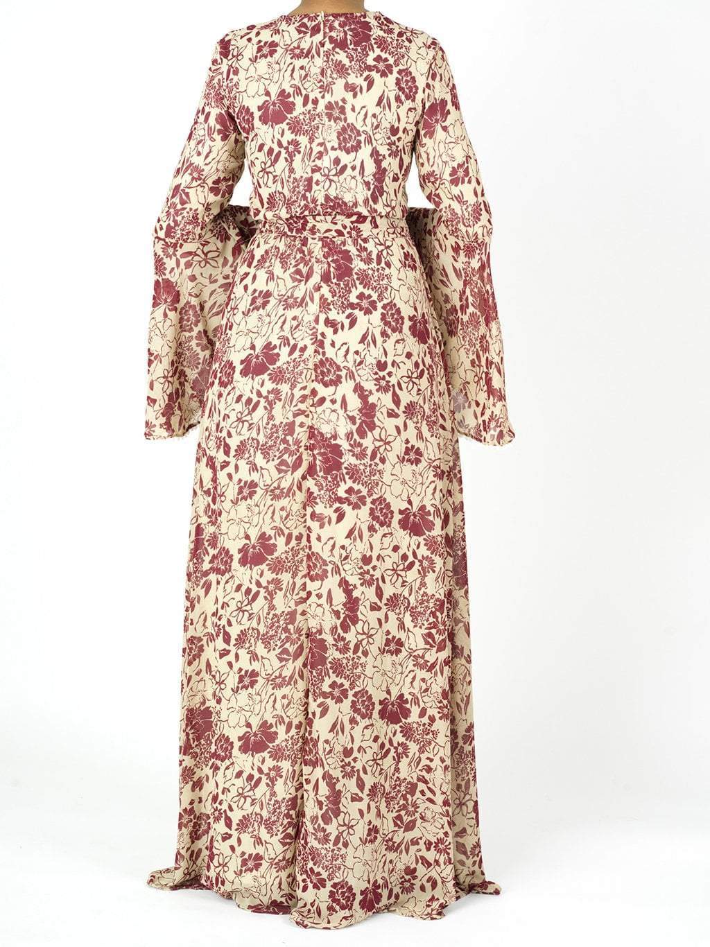 Maroon flourishing bell Sleeve maxi dress Kabayare