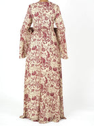 Maroon flourishing bell Sleeve maxi dress Kabayare