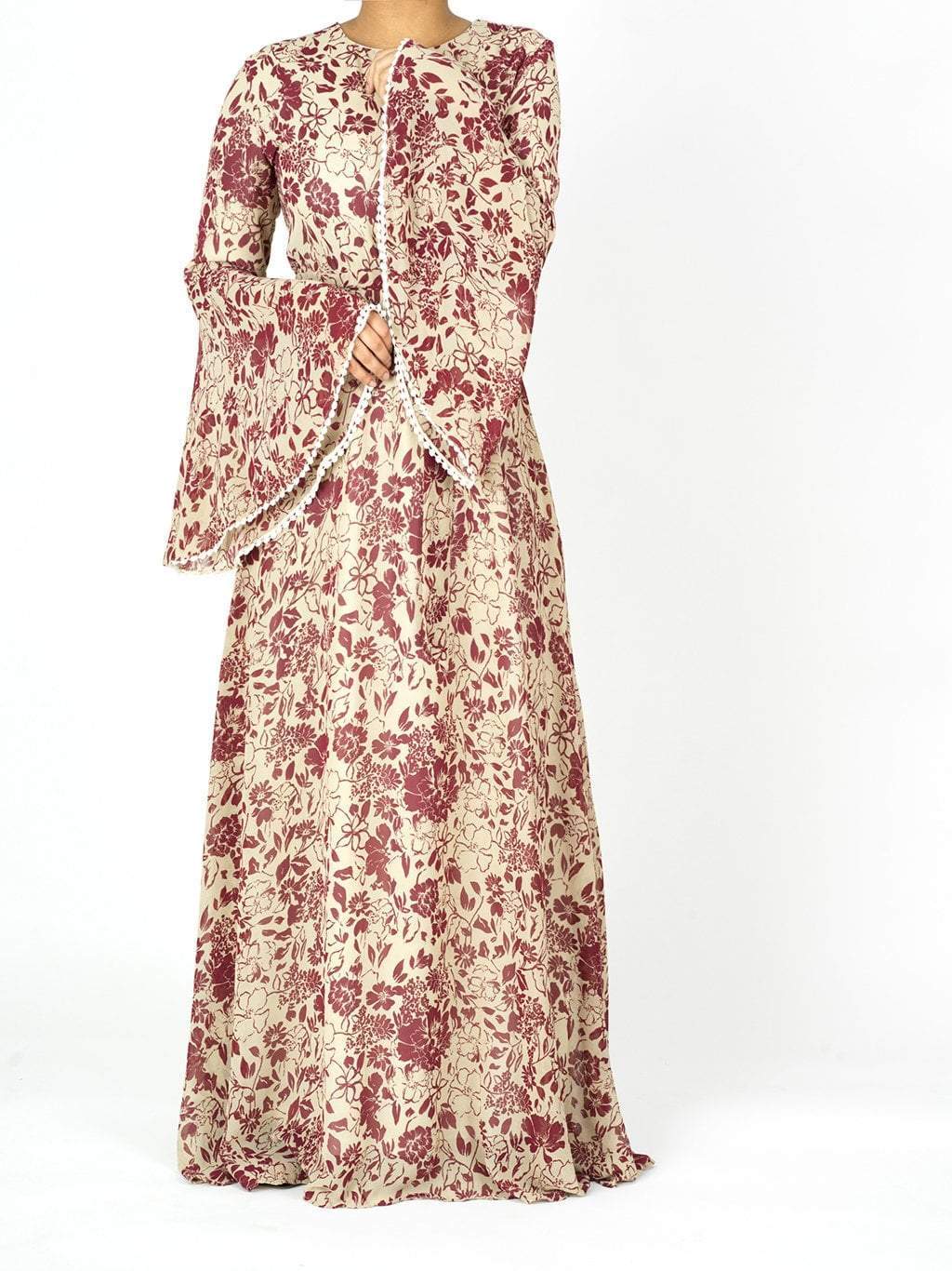Maroon flourishing bell Sleeve maxi dress Kabayare