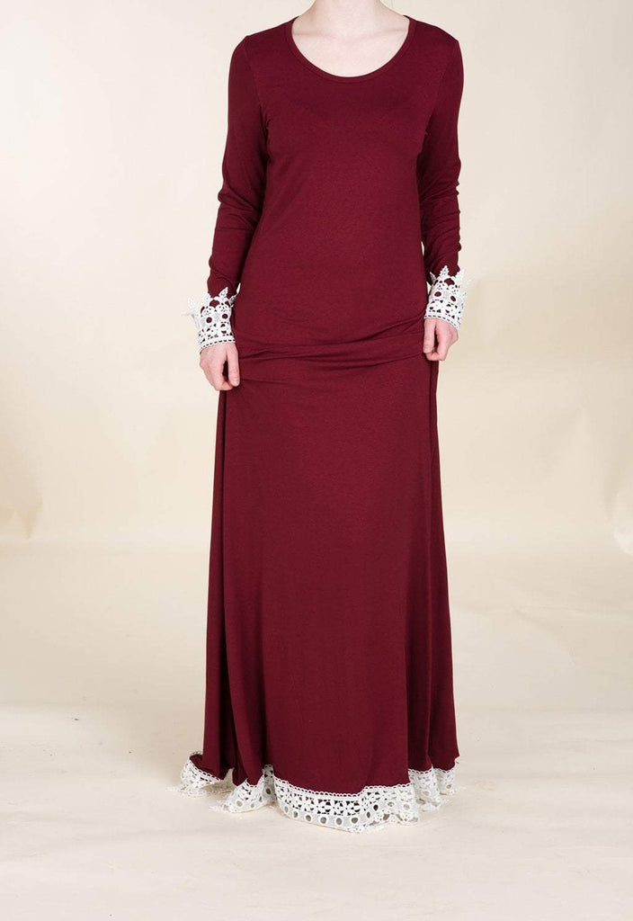 Maroon Lace Trim Jersey Dress Kabayare