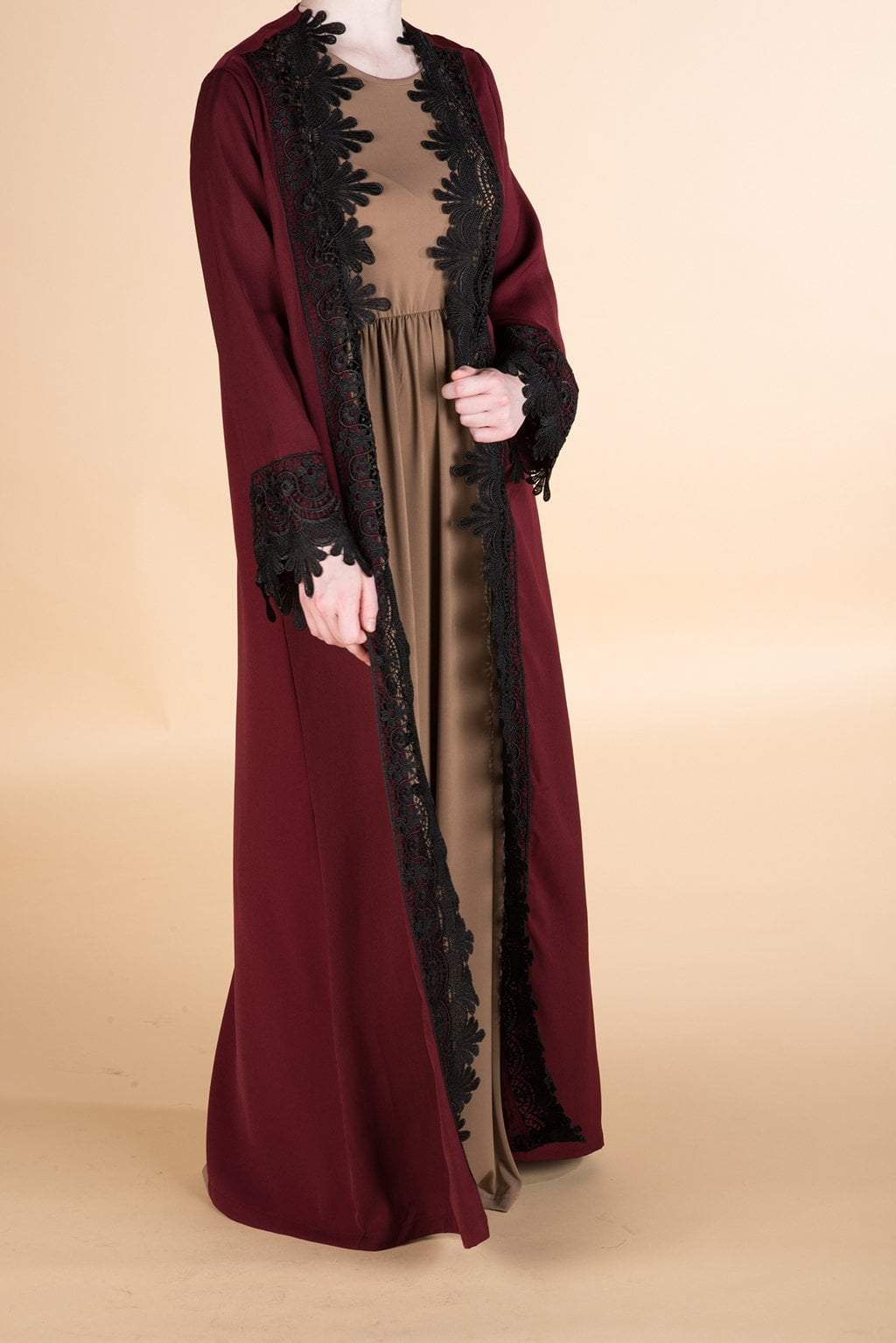 Maroon textured Lace kimono Kabayare