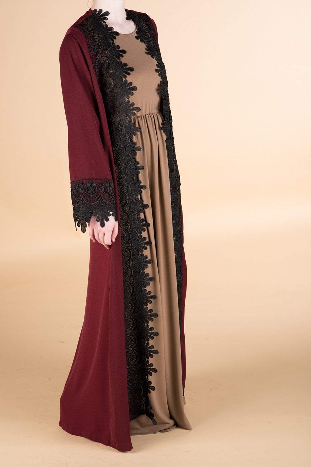 Maroon textured Lace kimono Kabayare