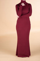 Maroon Turtle-neck long sleeve Maxi dress Kabayare
