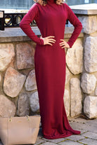 Maroon Turtle-neck long sleeve Maxi dress Kabayare