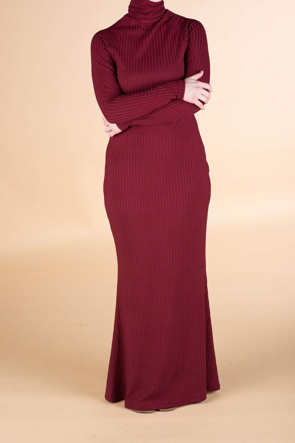 Maroon Turtle-neck long sleeve Maxi dress Kabayare
