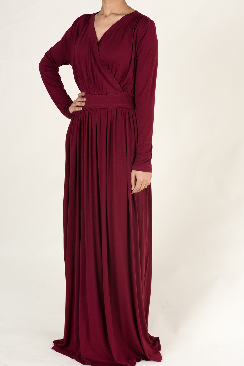 Maroon V-Neck Jersey Maxi Dress Kabayare