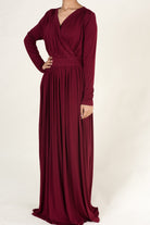 Maroon V-Neck Jersey Maxi Dress Kabayare
