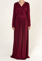 Maroon V-Neck Jersey Maxi Dress Kabayare