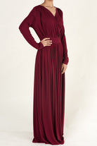 Maroon V-Neck Jersey Maxi Dress Kabayare