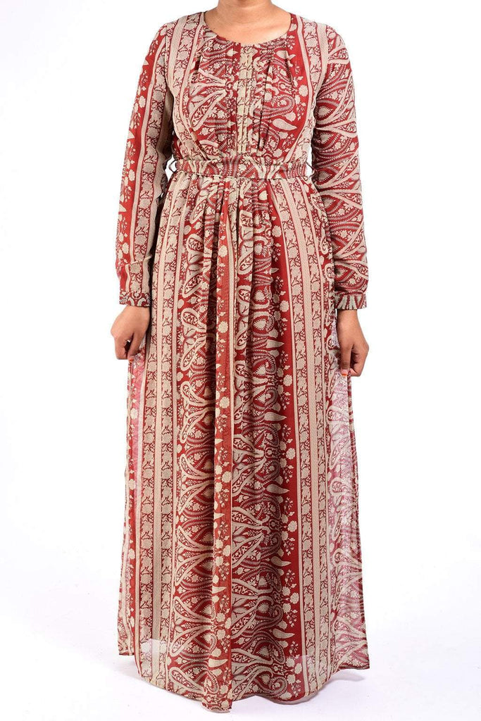 maroon vertical paisley Chiffon Dress Kabayare