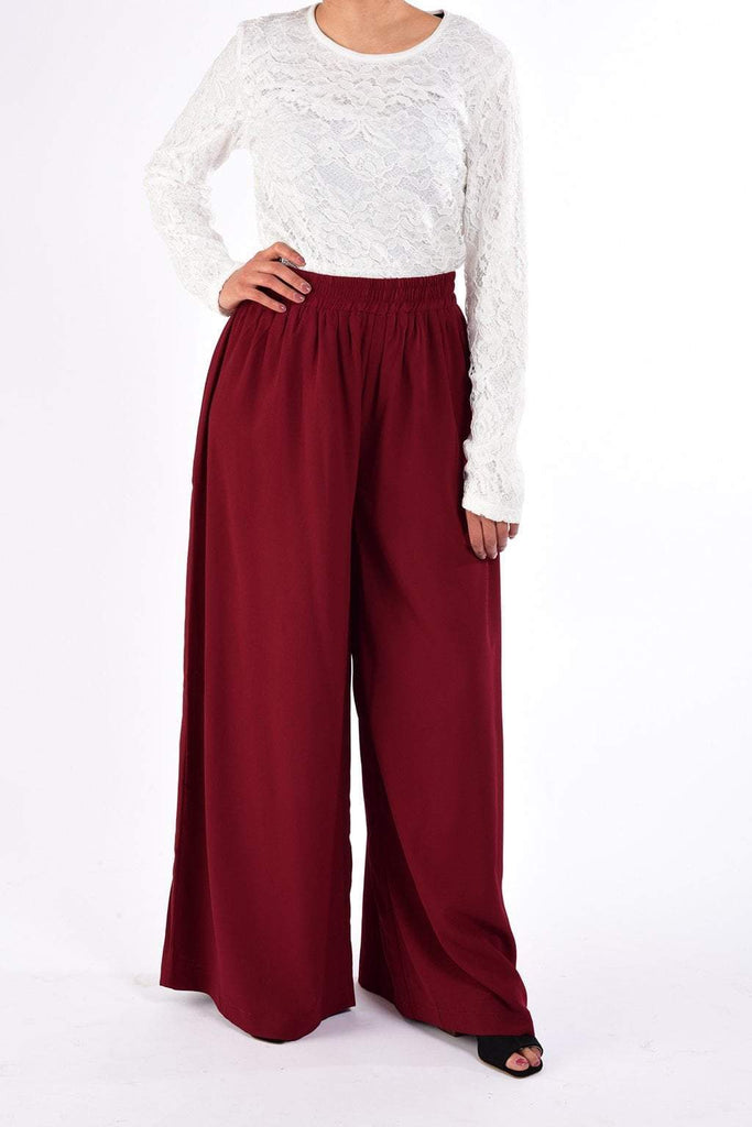 Maroon Wide-Leg Pants Kabayare