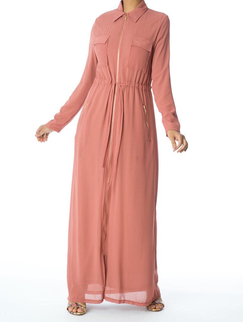 Mauve chiffon front zipper maxi dress Kabayare