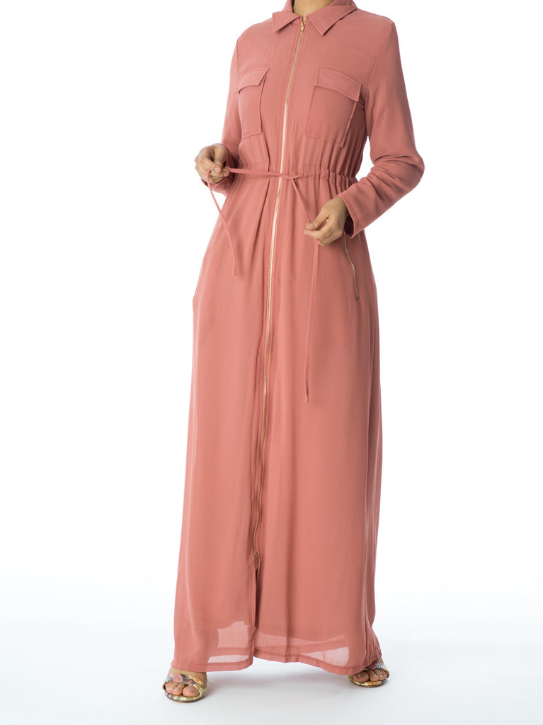 Mauve chiffon front zipper maxi dress Kabayare