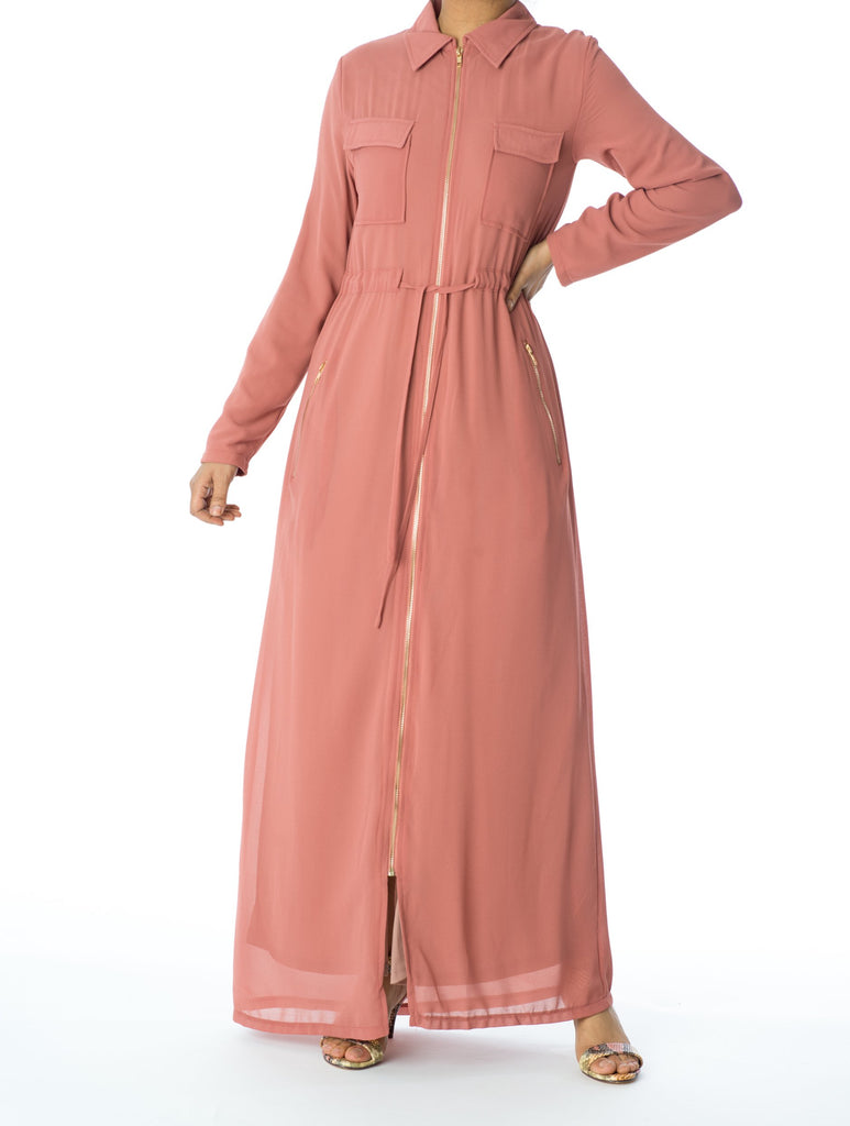 Mauve chiffon front zipper maxi dress Kabayare