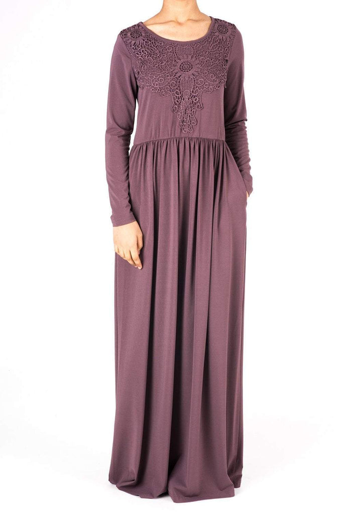 Mauve Floral Embroidery Dress Kabayare
