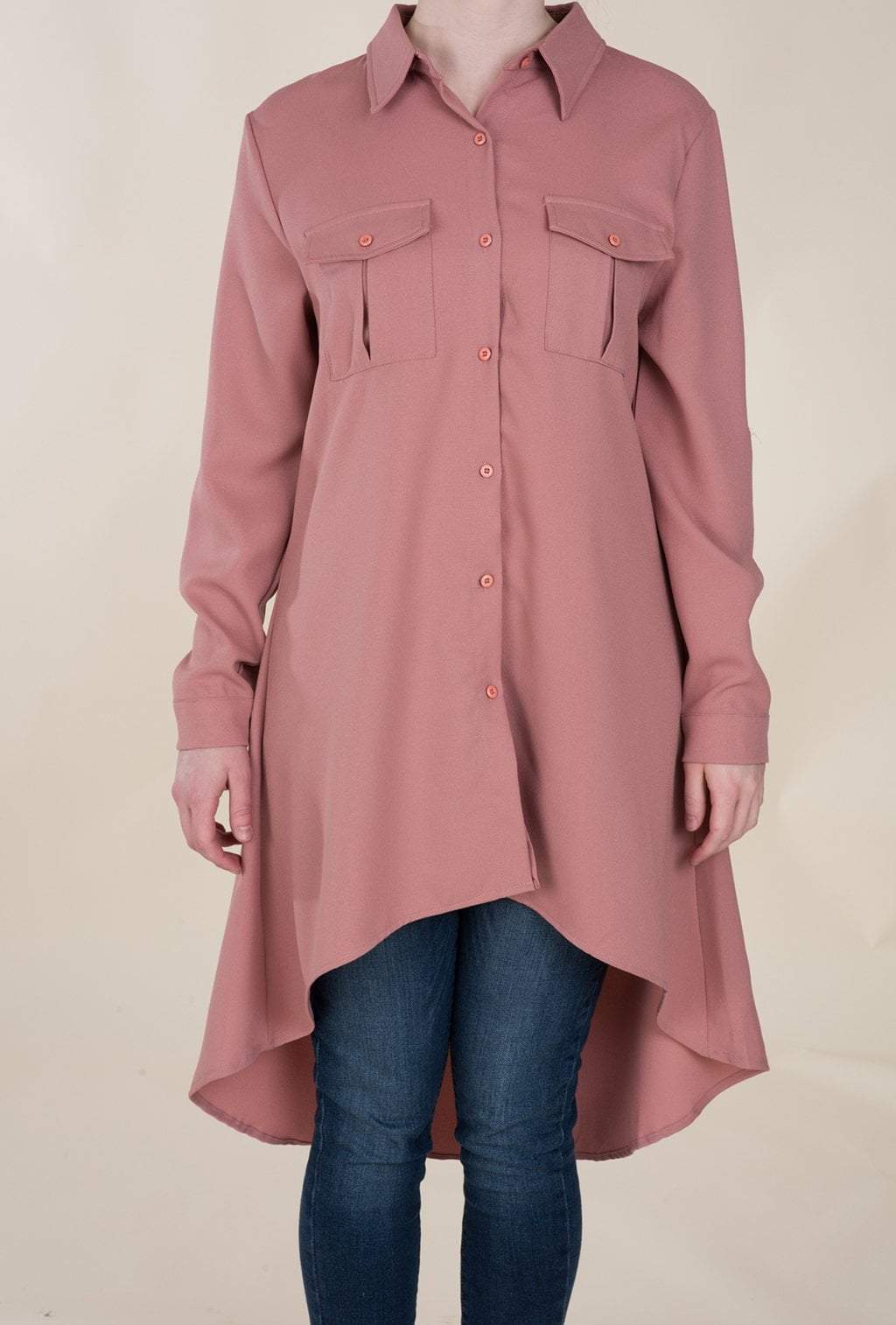 Mauve High Low Buttons Shirt Kabayare