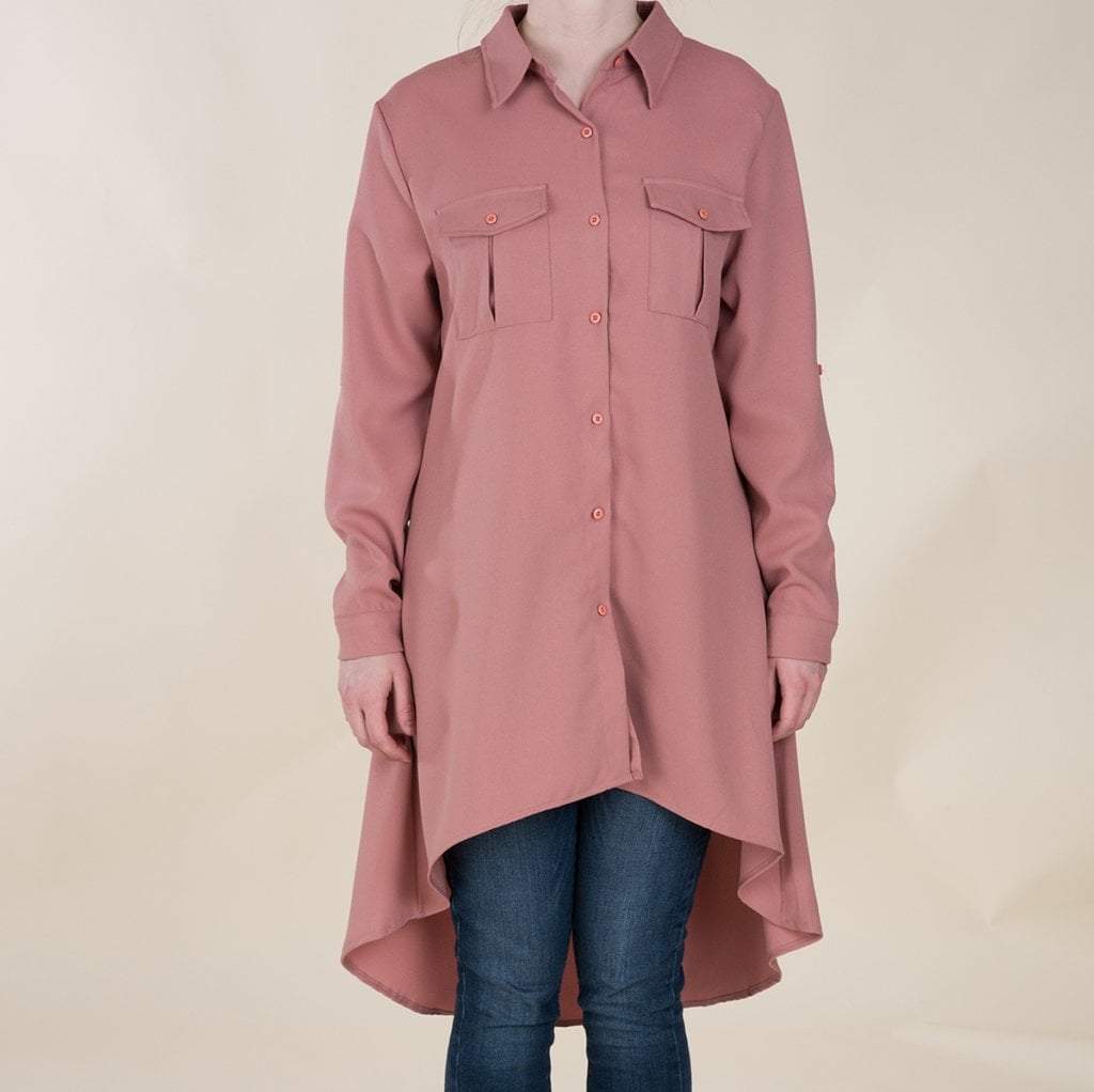 Mauve High Low Buttons Shirt Kabayare