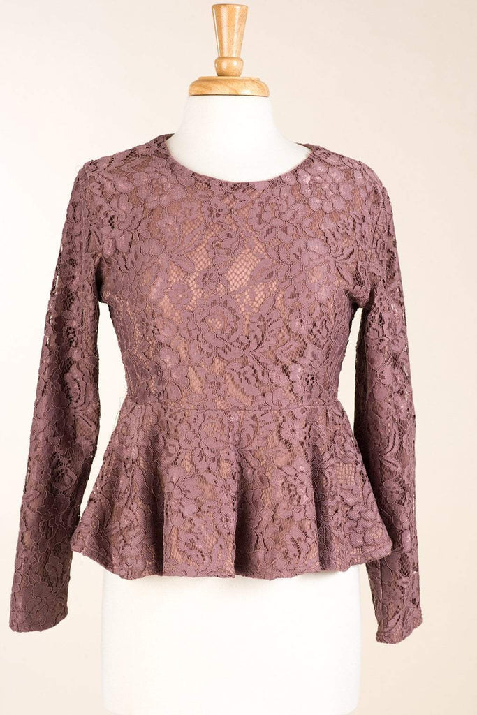 Mauve Lace Peplum Top Kabayare