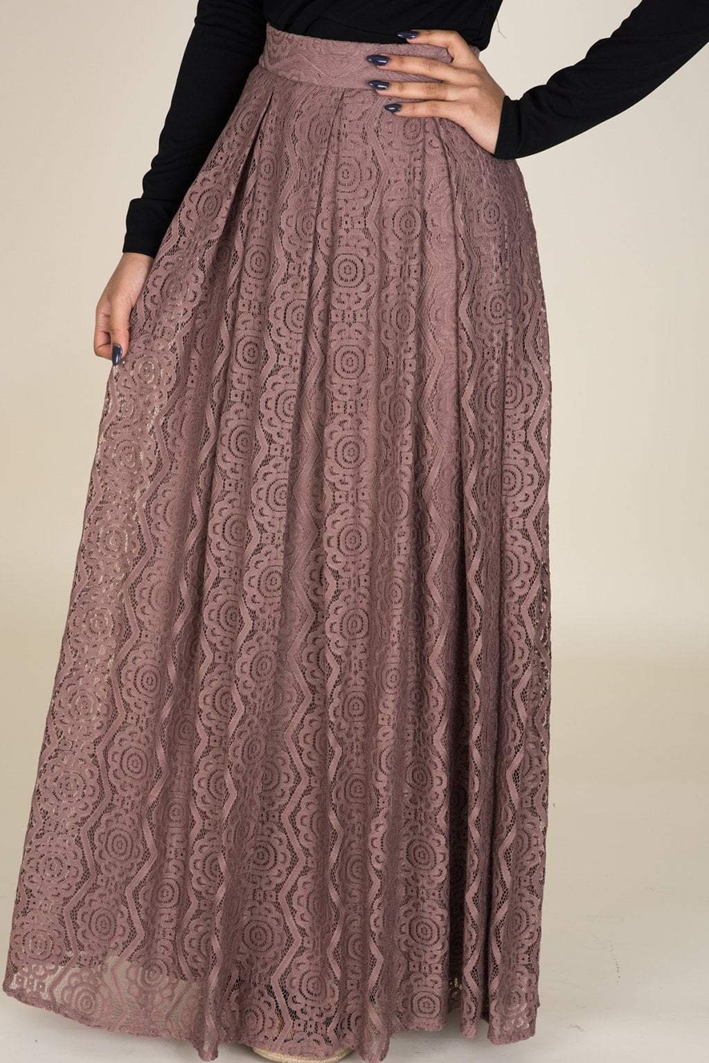 Mauve Pattern Lace Maxi Skirt Kabayare