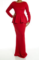 Mellow Red Long Sleeve Peplum Maxi Dress Kabayare