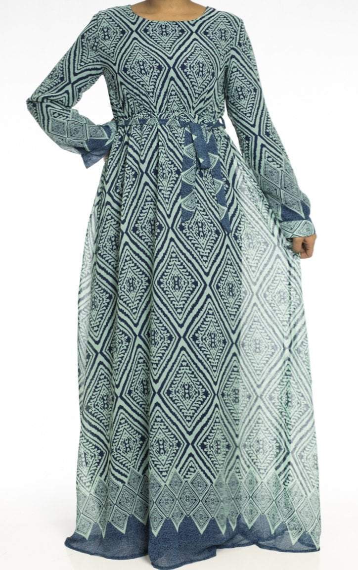 Mint aztec print chiffon dress Kabayare