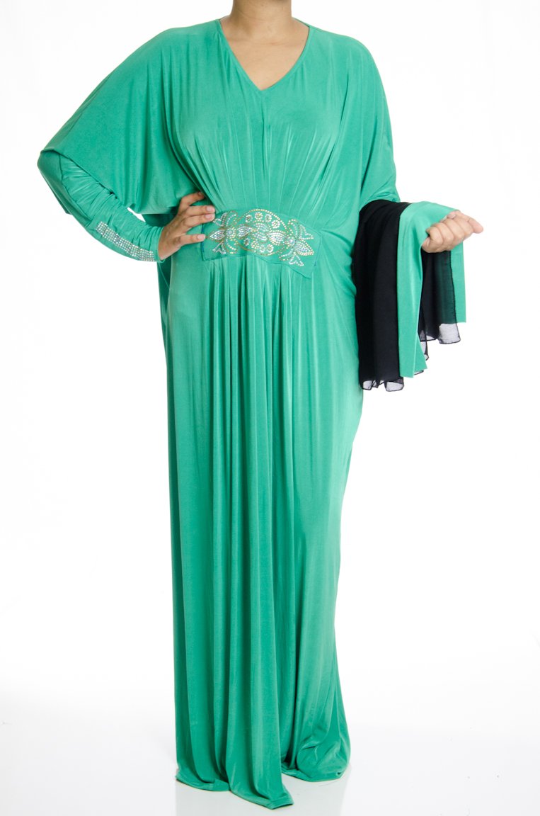 Mint Butterfly Jersey Abaya Kabayare