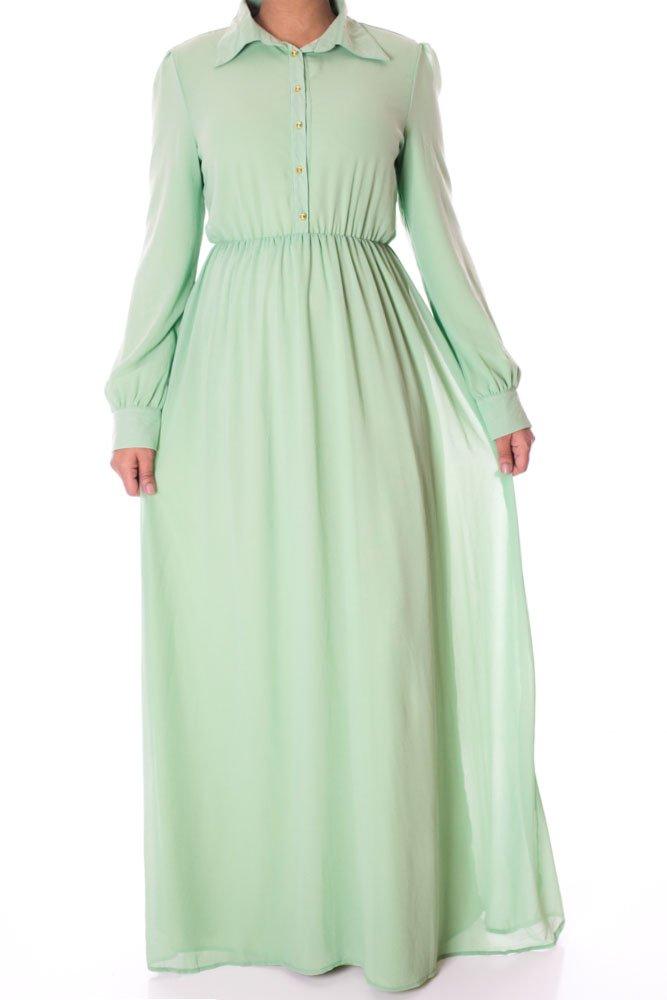 Mint Buttons Chiffon Dress Kabayare
