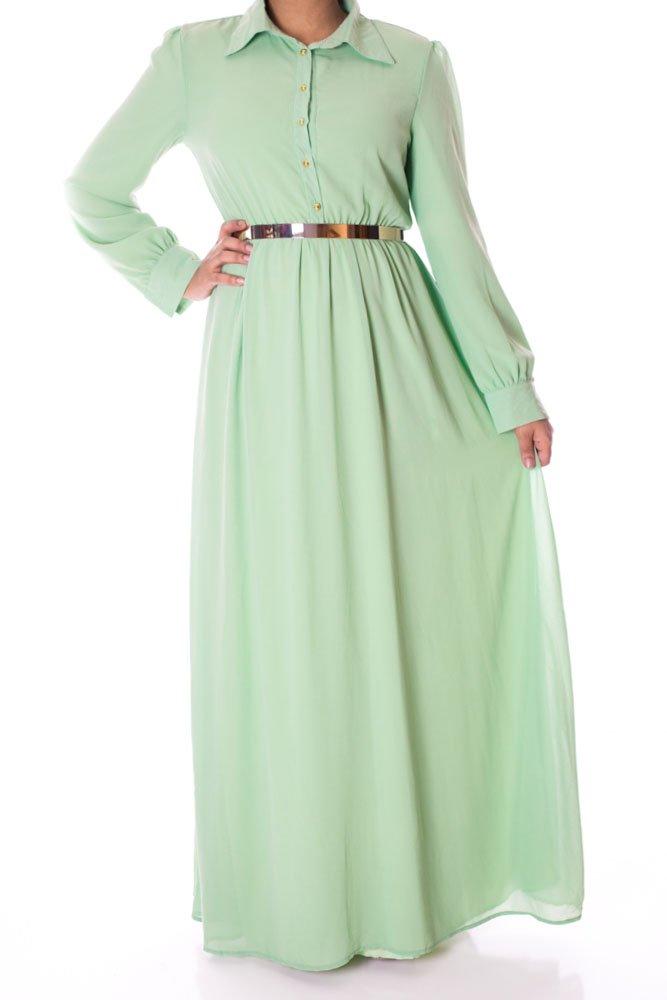 Mint Buttons Chiffon Dress Kabayare