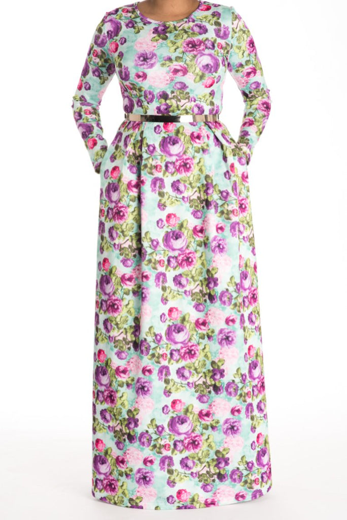 Mint Floral striking flare dress Kabayare